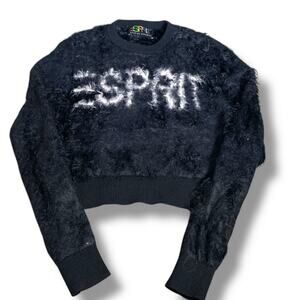 Opening Ceremony Esprit Fuzzy Logo Cropped Sweater Black Crewneck Small